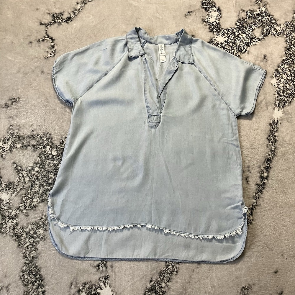 Anthropologie Amadi Shirt Womens Size XS Light Blue Chambray‎ Tunic V-Neck Top